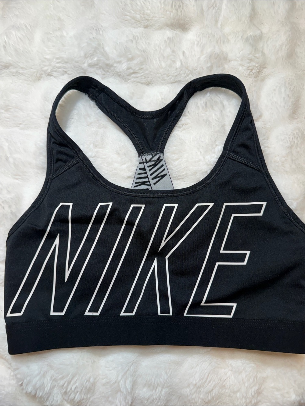 Nike Black Racerback Sports Bra with White Outline Logo